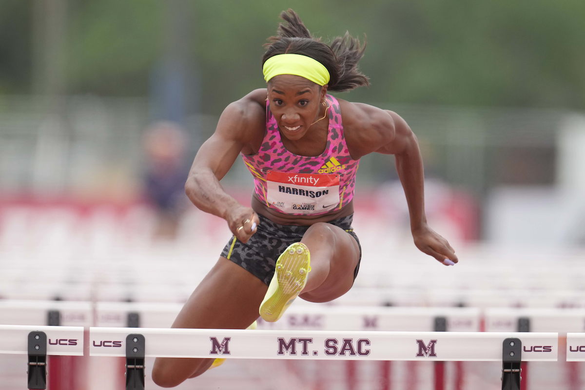 Female hurdler at Golden Games