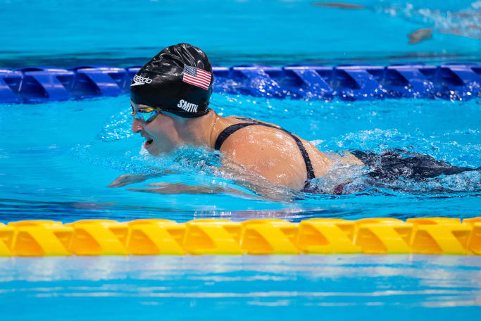 A female swimmer in the pool