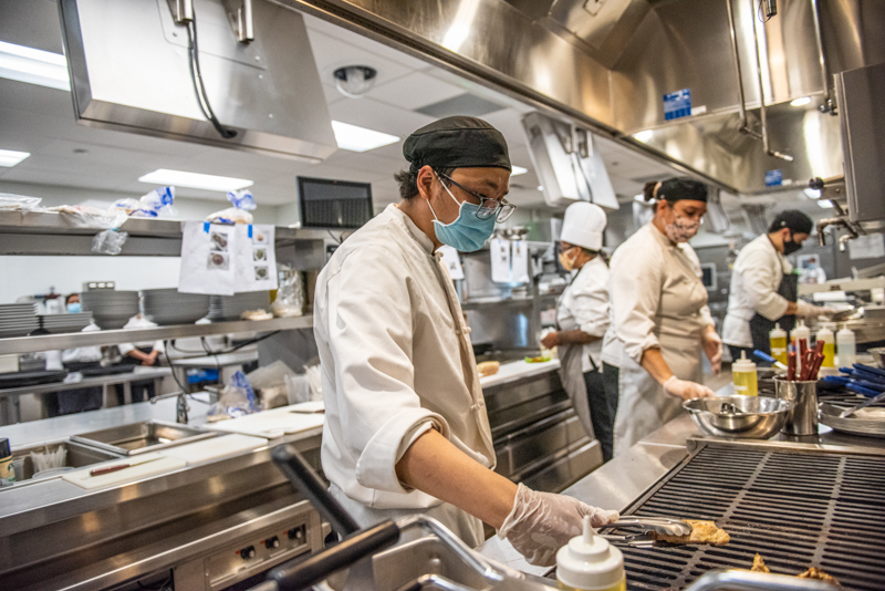 Students working in the kitchen