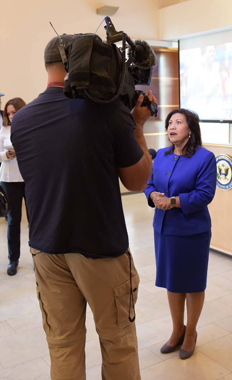 Rep. Torres interviewed by a TV news crew