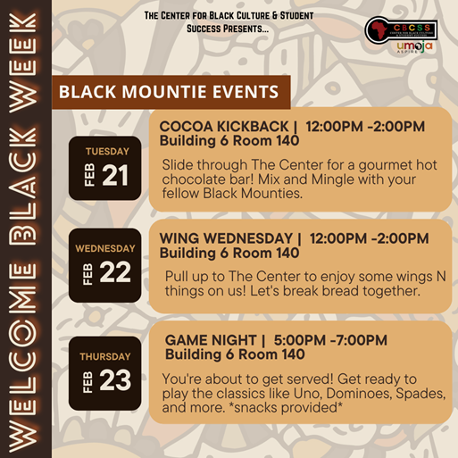 Flier for Welcome Black Week. See text for details.