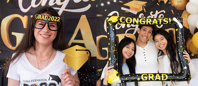 Students and their guests pose for photos