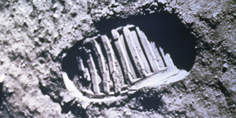 Astronaut boot print on moon