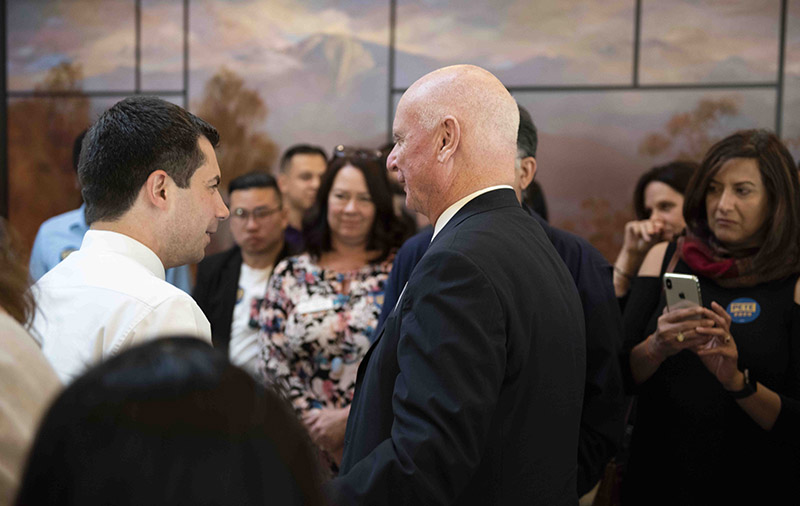 Pete Buttigieg speaks to Mt. SAC President Dr. Scroggins