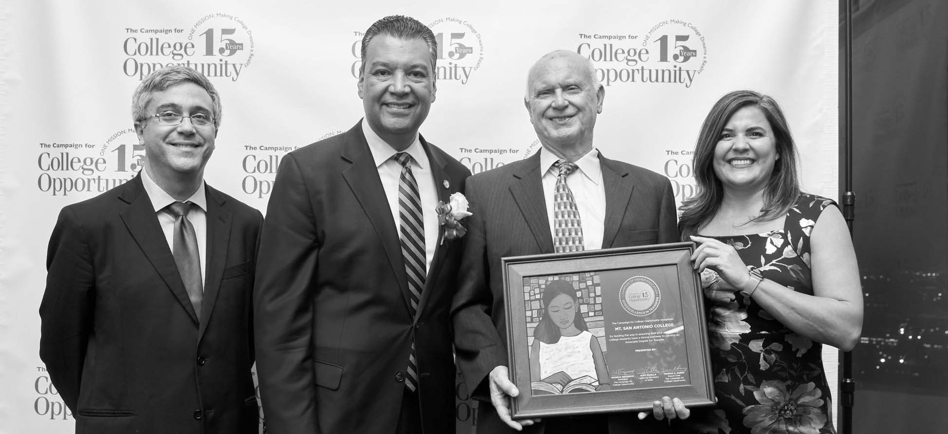 2019 Award is accepted  L to R Thomas Saenz, Alex Padilla, William Scroggins, Michele Siqueiros