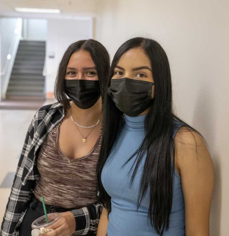 Masked students posing for photo