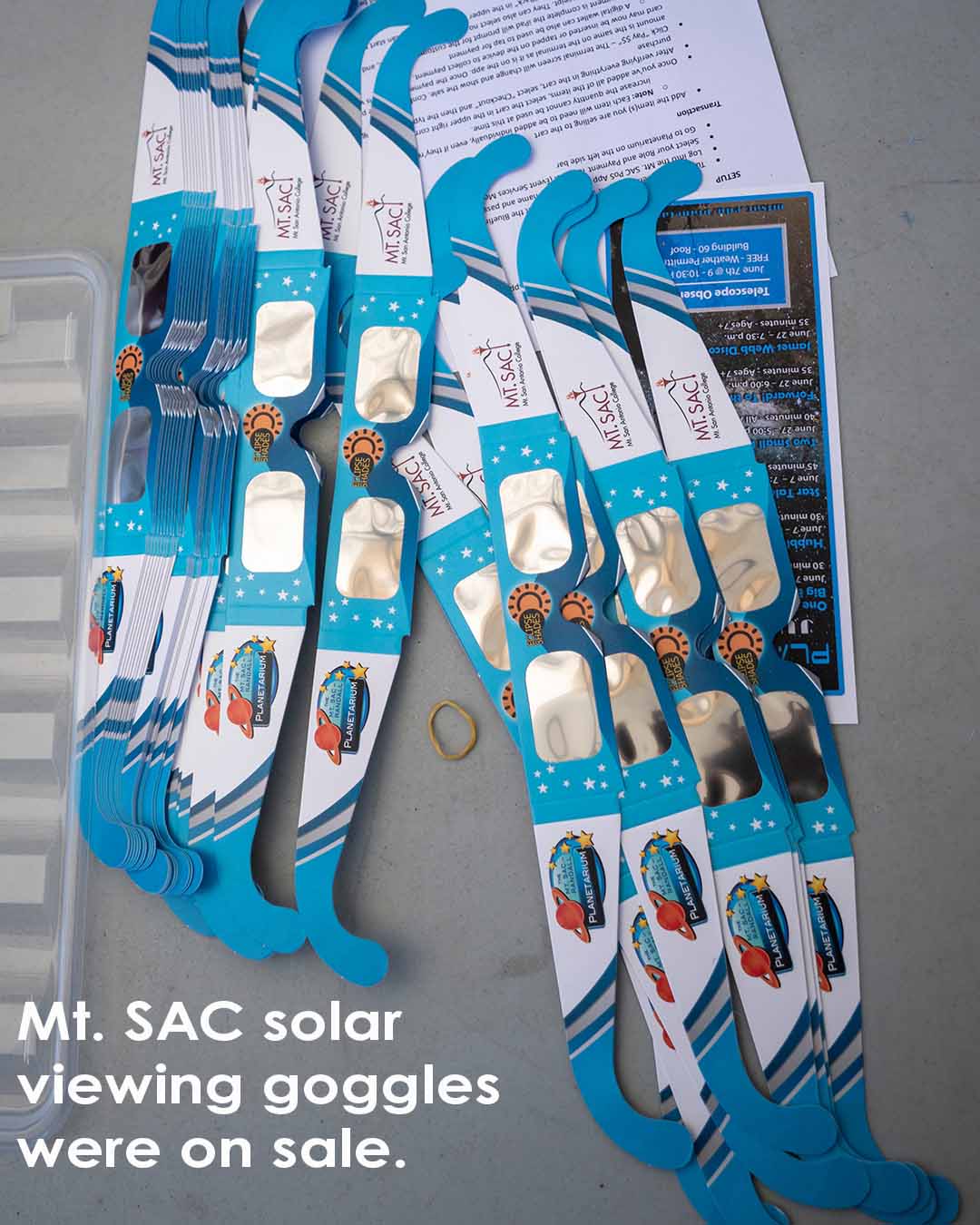 Mt. SAC solar goggles were on sale.