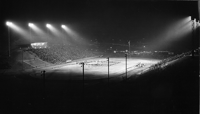 Old Hilmer Lodge Stadium at night 