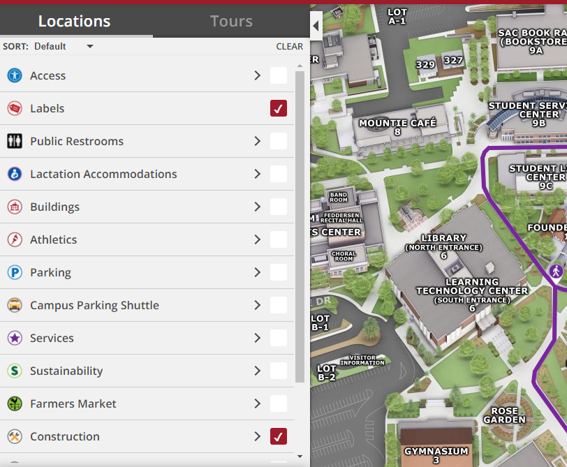 options on campus map