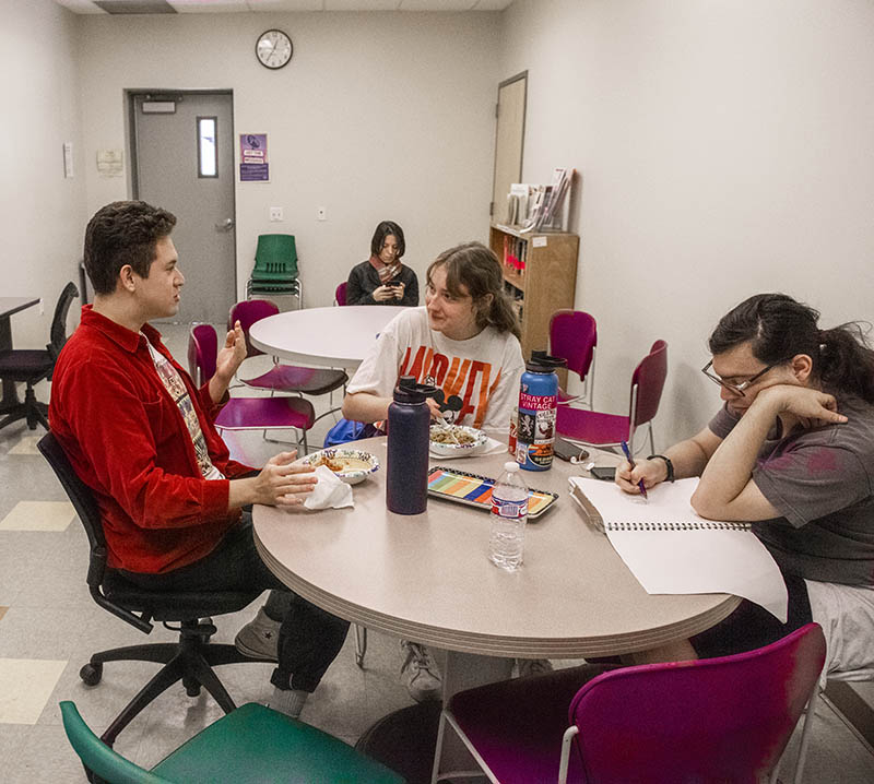 Students in Pride Center kitchen