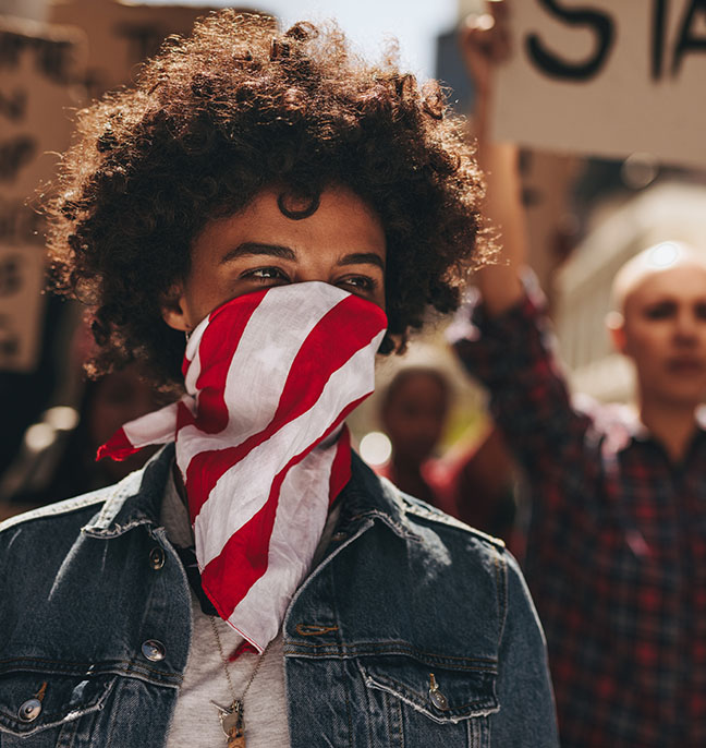 Protestor wearing bandana