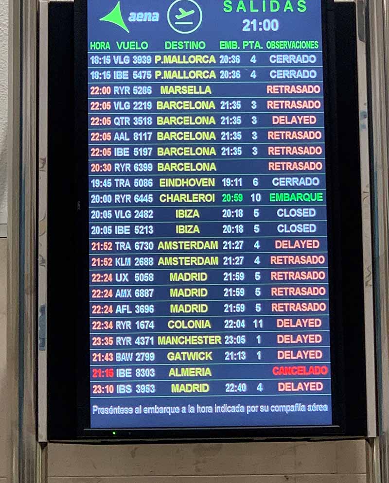 Flight list in Madrid airport, taken by Savannah Schuman