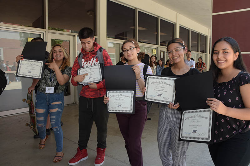 Summer Bridge students with their certificates of completion
