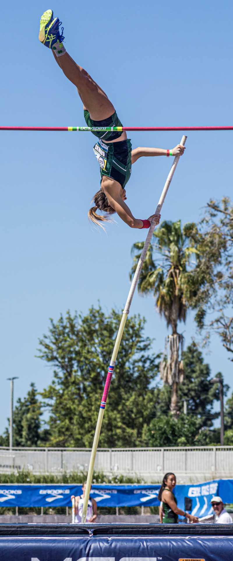 Female pole vaulter inverted - courtesy of Mt. SAC Relays Photographer 