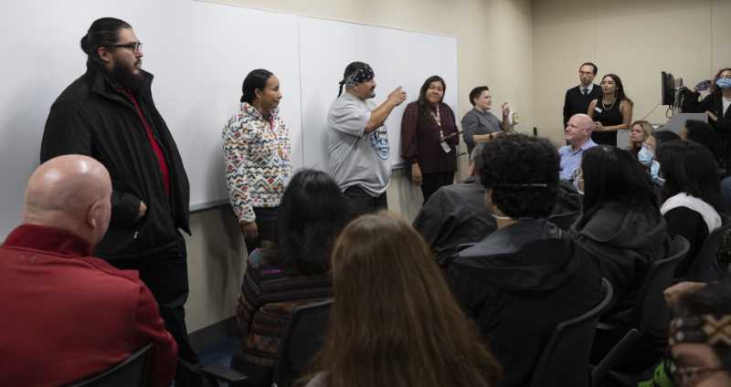 Native speakers address crowd