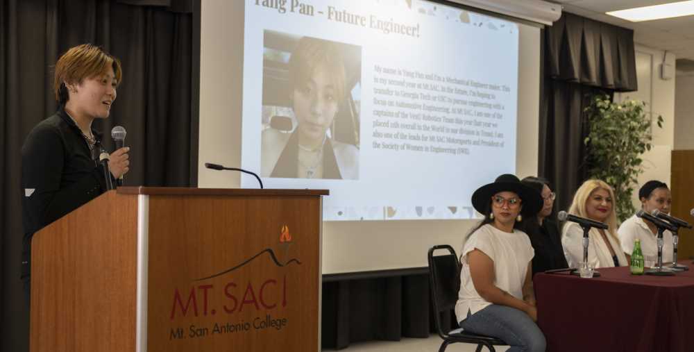 Student Yang Pan introduces speaker