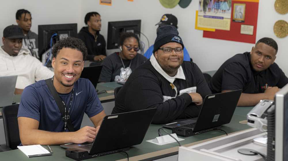 Students work in the computer lab in The Center