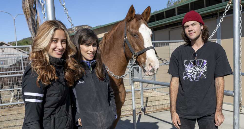 Equestrian teammates (L to R), Brooklyn Dave, Sara Gonzales, horse Topper, Charlie Piche