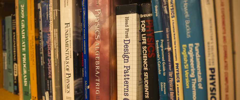 Textbooks on shelf