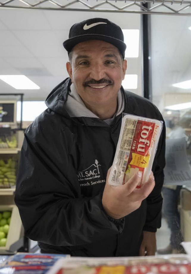 Student grabs some tofu