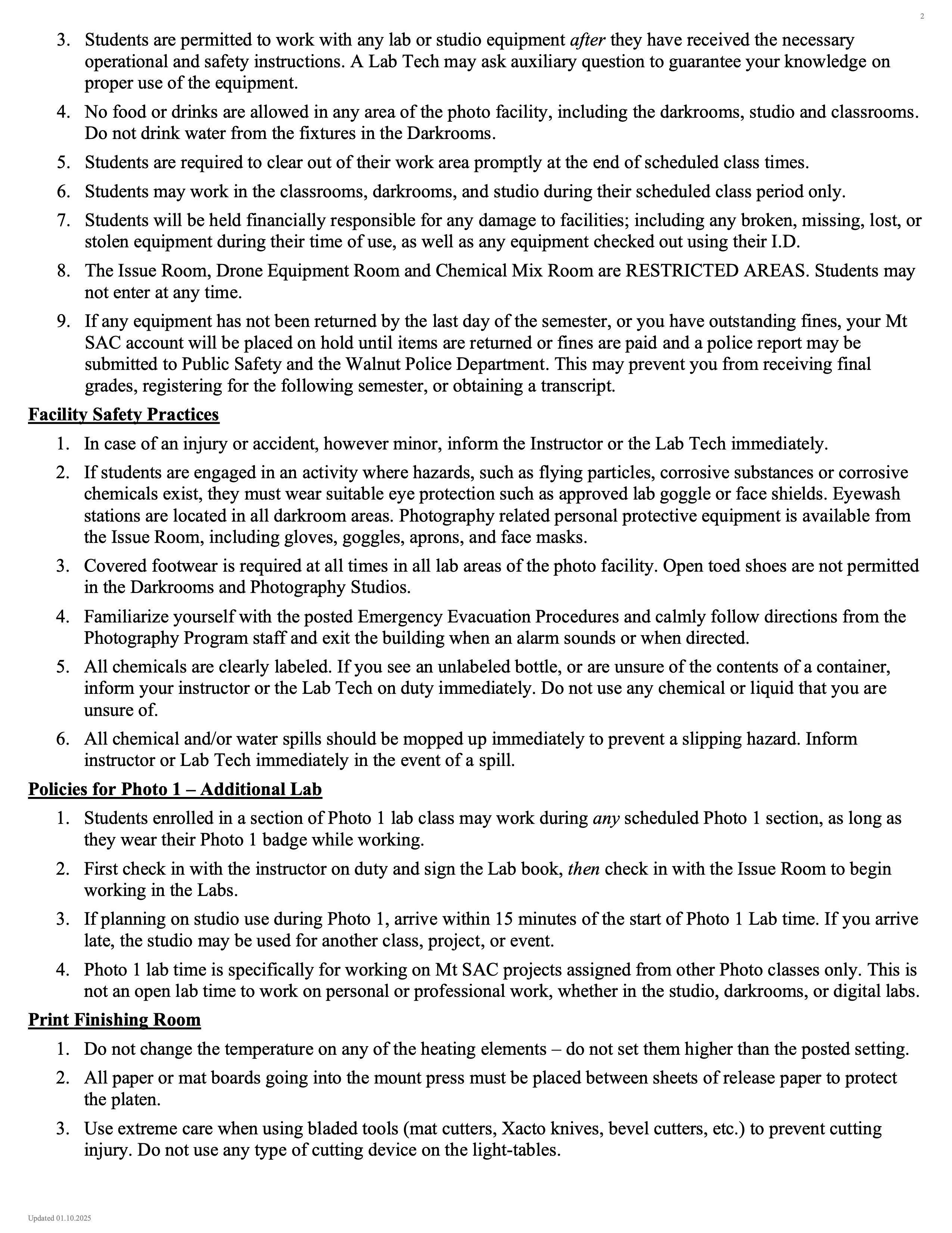 Photography Program Policies Spring 2025