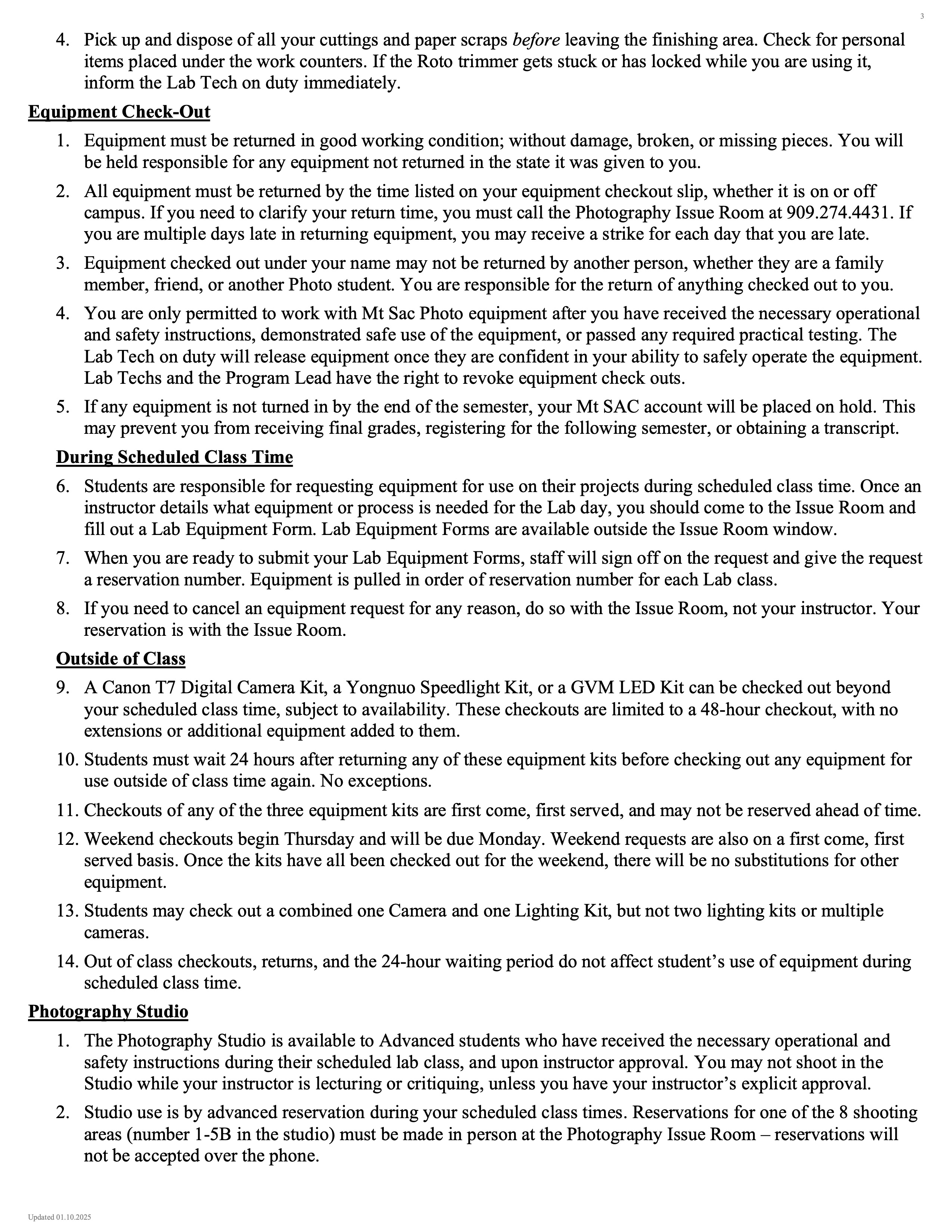 Photography Program Policies Spring 2025