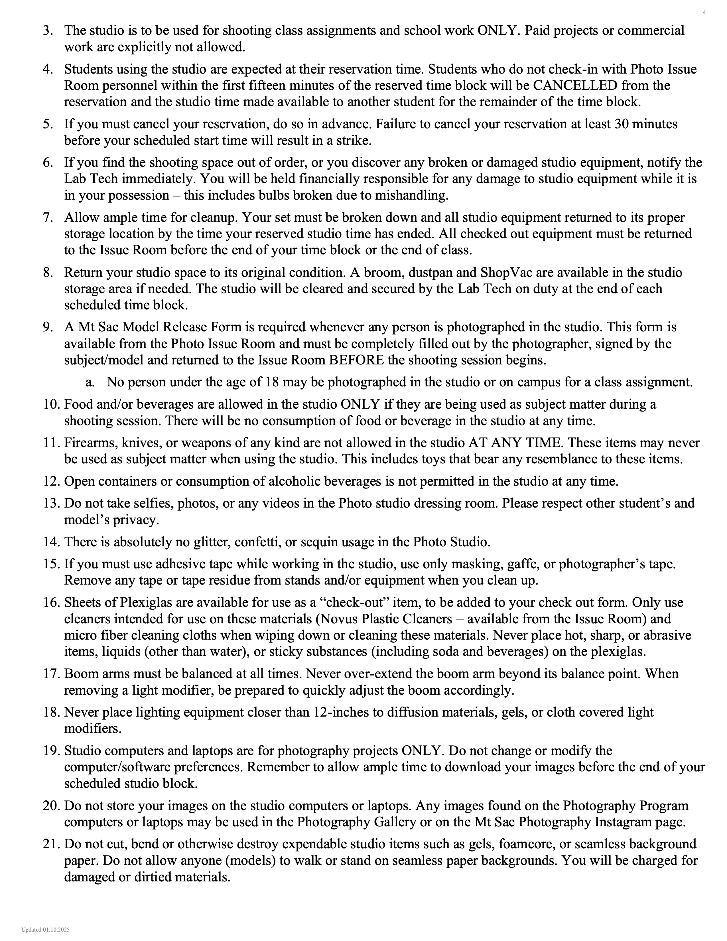 Photography Program Policies Spring 2025