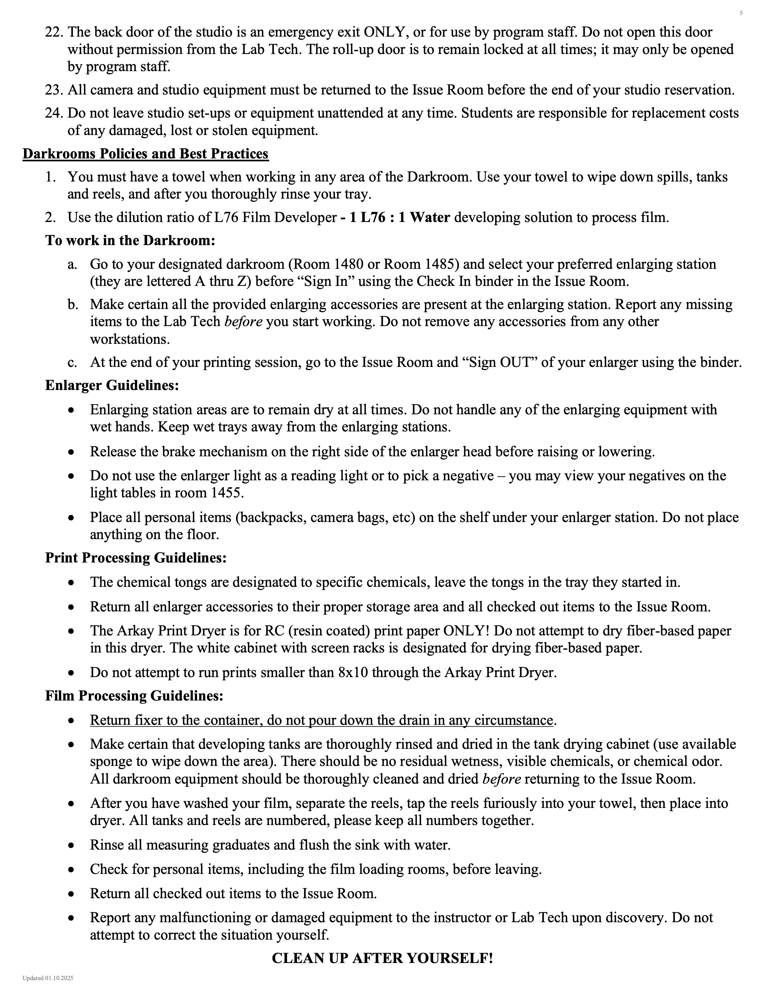 Photography Program Policies Spring 2025