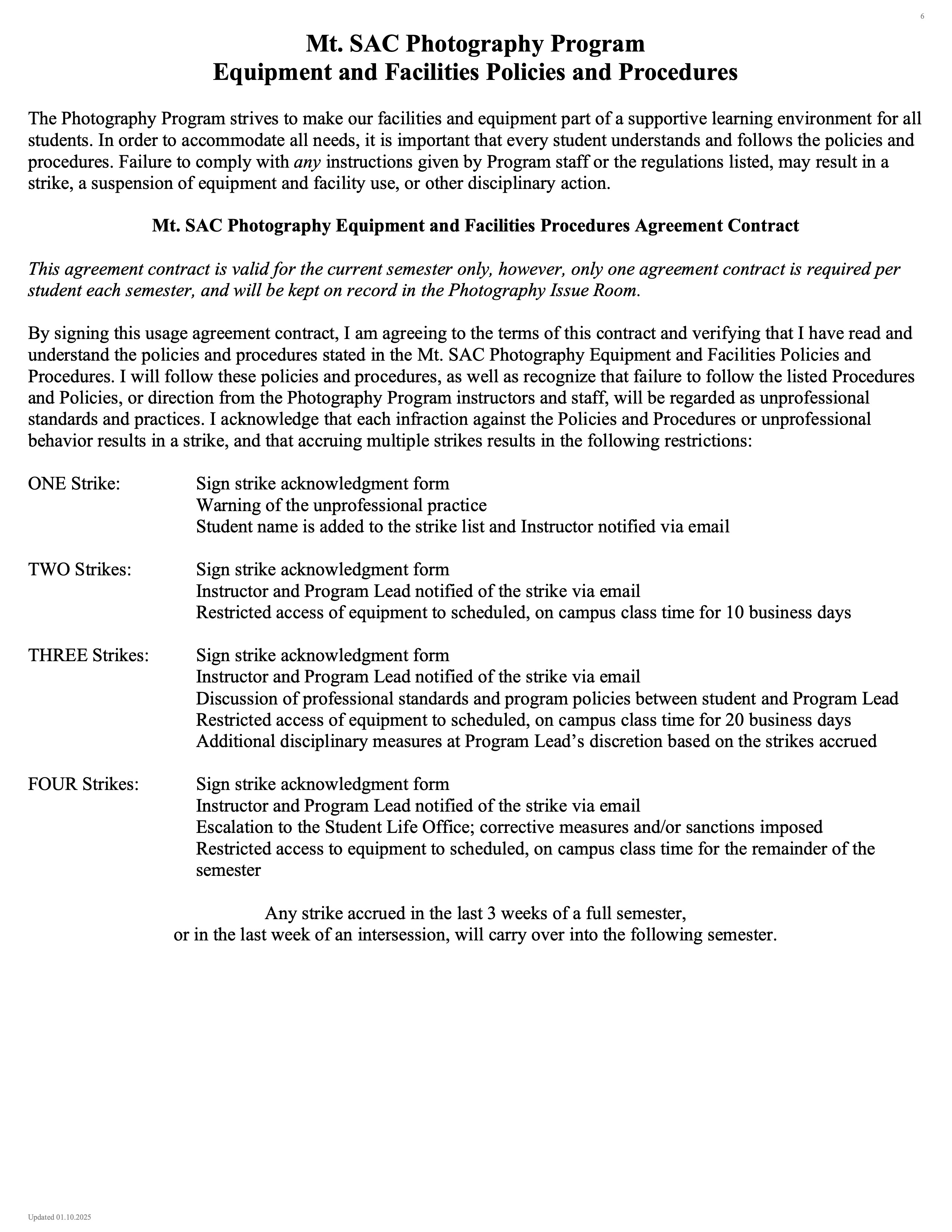 Photography Program Policies Spring 2025