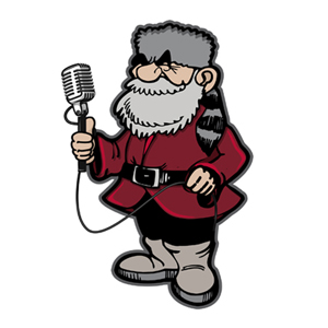 Mascot Joe Mountie holding microphone
