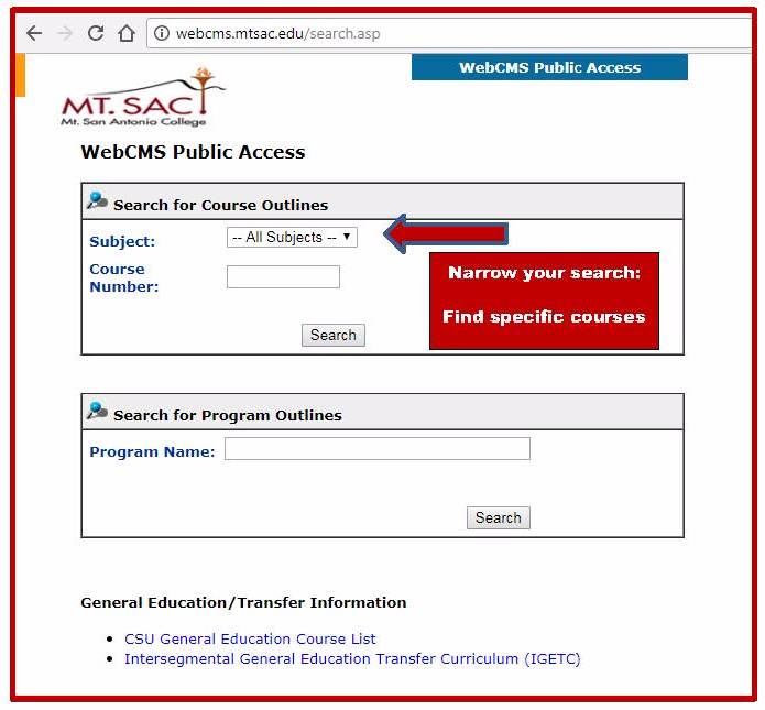 Narrow your Search: Find specific courses by selecting a subject, course number, or program name. Narrow your Search: Find specific courses by selecting a subject, course number, or program name.