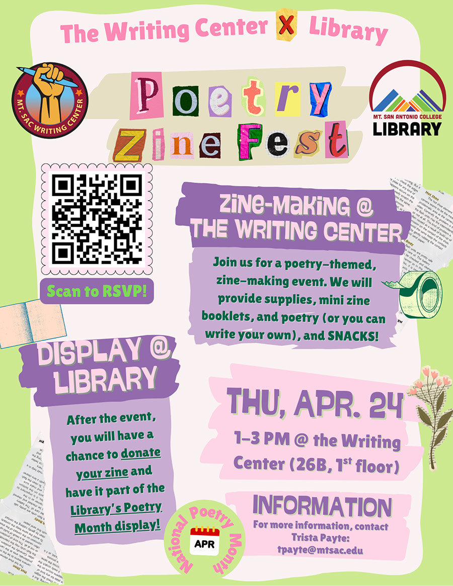 The Writing Center and Library present: Poetry Zine Fest (Thu. Apr. 24th 1-3pm)