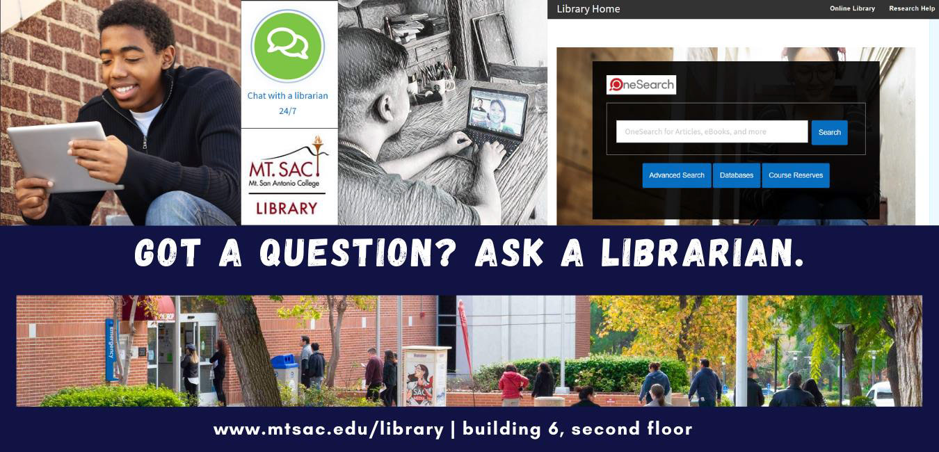 Research help online and in-person at Mt. SAC Library