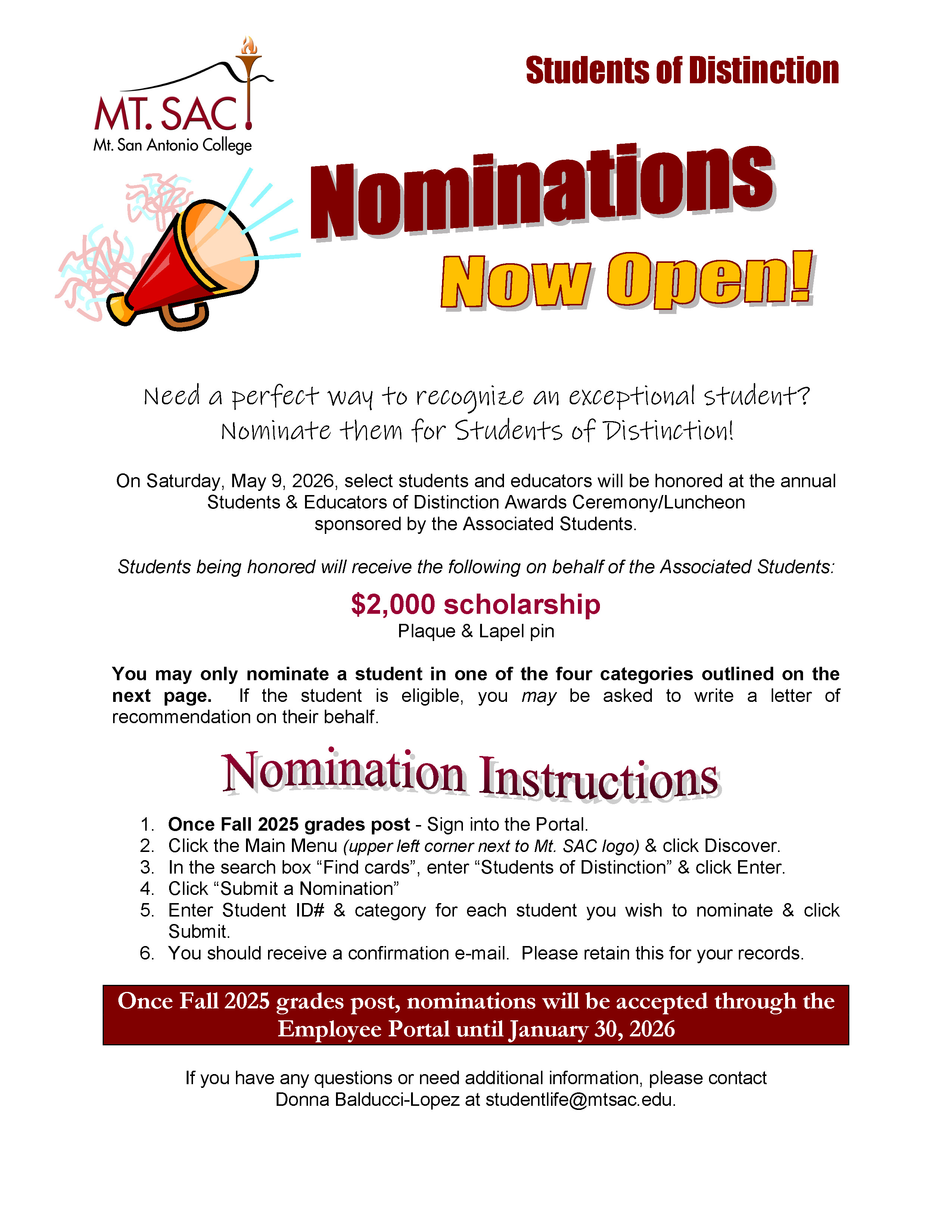 Students of Distinction Nominations 2026 - Now Being Accepted