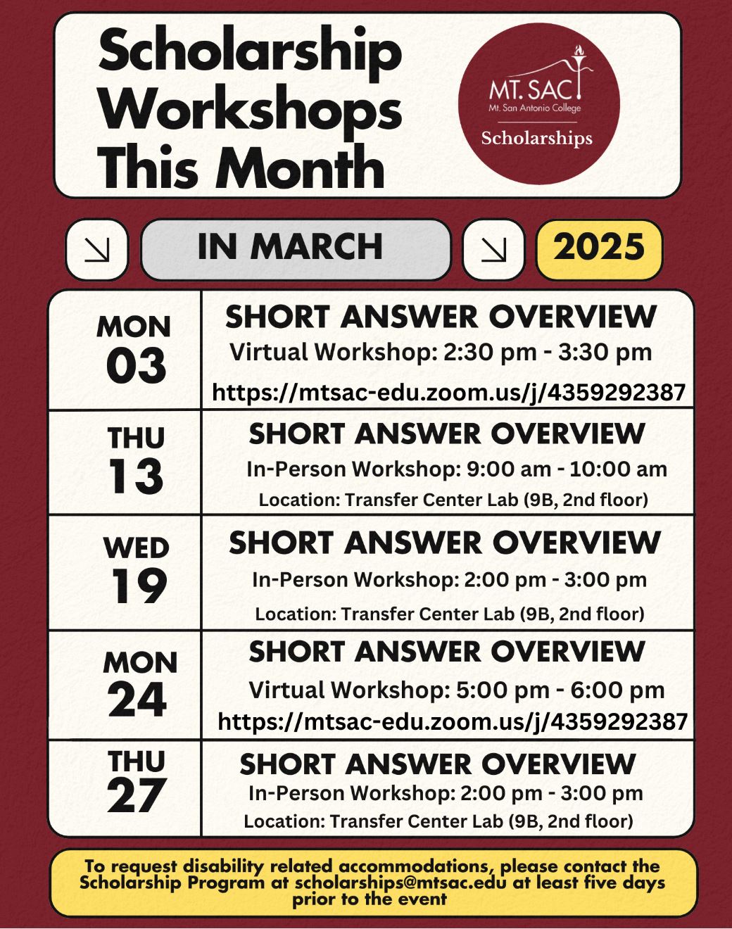 Scholarship March Workshops