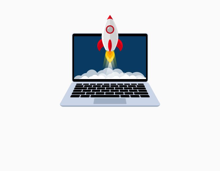 laptop with rocket launching from screen