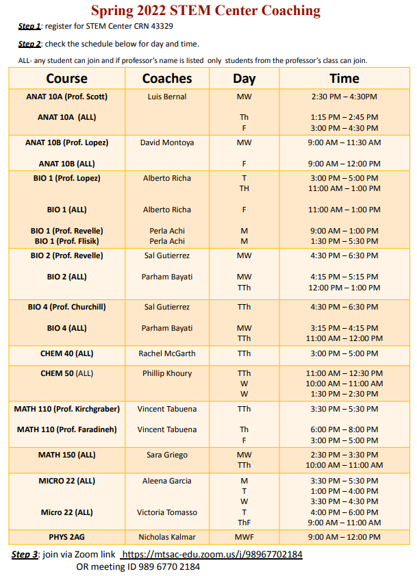 Coach Schedule STEM Part 1